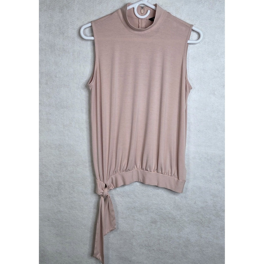 Lauren Ralph Lauren Blush Nude Sleeveless Mock Neck Tie Hem Top Women's‎ Medium - Picture 2 of 9
